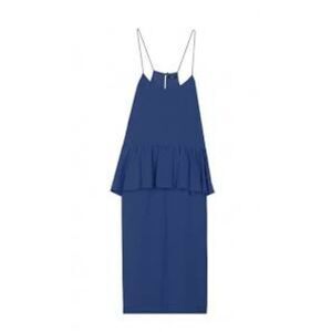 Tibi Women Purple/Blue 100% Silk Satin Drape Tiered/Peplum Midi Dress size 4